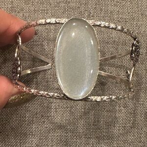 Silver-Frame Clear Stone Cuff Bracelet - Women's Jewelry